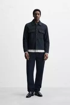 Рубашка из искусственной замши ZARA, темно-синий