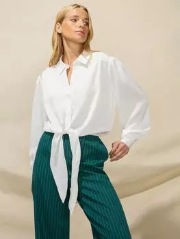 Рубашка из кованого атласа с завязками на подоле Ro&Zo, белый