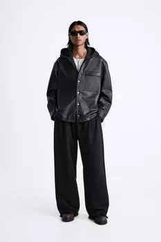 Рубашка из кожи с капюшоном ZARA, черный