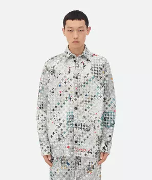 Рубашка из кожи с принтом intrecciato Bottega Veneta, светло-серый/черный