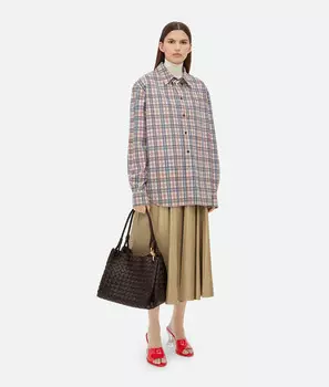 Рубашка из кожи с принтом в клетку Bottega Veneta