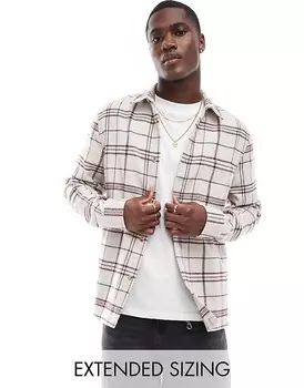 Рубашка из кремовой сатинированной фланели с сетчатым узором ASOS DESIGN