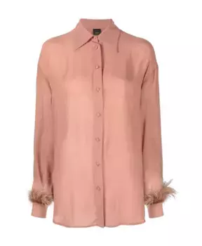 Рубашка из крепа Georgette с перьями Pinko, коричневый