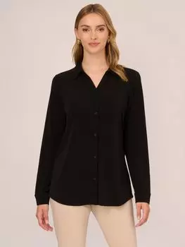 Рубашка из крепа Moss с V-образным вырезом Adrianna Papell, черный