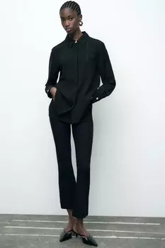 Рубашка из крепа с кружевной отделкой ZARA, черный