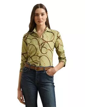 Рубашка из крепа с поясным принтом и классическим кроем Ralph Lauren, зеленый