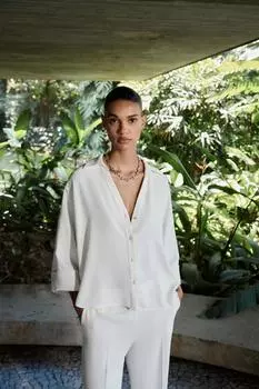 Рубашка из крепа с широкими рукавами ZARA, устрично-белый