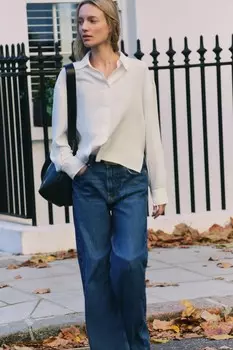 Рубашка из крепа с затяжкой ZARA, устрично-белый