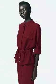 Рубашка из крепа в стиле сафари ZARA, бордовый