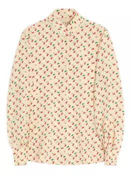 РУБАШКА ИЗ КРЕПДЕШИНА Valentino Garavani С ВИШНЕВЫМ ПРИНТОМ, нейтральный