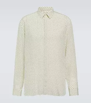 Рубашка из крепдешина в горошек Saint Laurent, бежевый