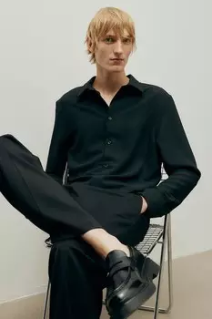 Рубашка из креповой ткани обычного кроя H&M, черный
