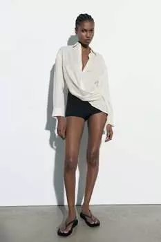Рубашка из льна асимметрич. ZARA, ваниль
