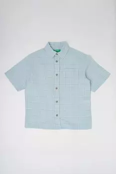 Рубашка из льна, хлопка и короткими рукавами United Colors Of Benetton, синий