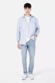 Рубашка из льна и хлопка с заостренным воротником COLIN'S, пастельно-синий