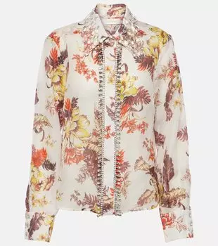 Рубашка из льна и шелка с принтом Zimmermann, мультиколор