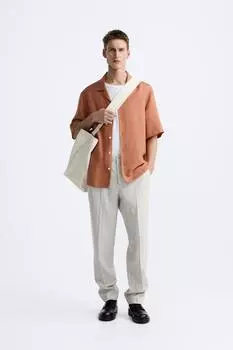 Рубашка из льна и вискозы ZARA, кирпич