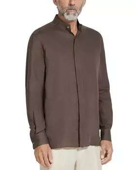 Рубашка из льна Oasi Lino Regular Fit ZEGNA, коричневый/бежевый