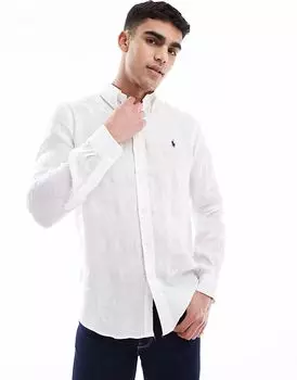 Рубашка из льна Polo Ralph Lauren icon logo классическая индивидуальная посадка белого цвета