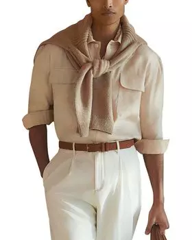 Рубашка из льна Regular Fit с двумя нагрудными карманами REISS, коричневый/бежевый