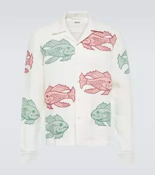 Рубашка из льна с аппликацией "Piscine" Bode, White Multi