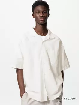 Рубашка из льна с коротким рукавом Uniqlo, цвет 00 белый