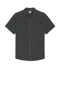 Рубашка из льна с коротким рукавом Faherty, washed black basketweave
