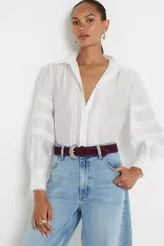 Рубашка из льна с кружевной отделкой River Island, белый