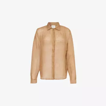 Рубашка из льна с полупрозрачным воротником Le Kasha, желтый