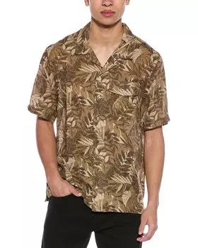 Рубашка из льна с принтом Джеймса Перса James Perse, коричневый