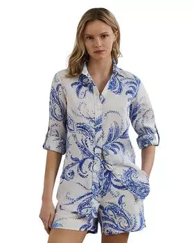 Рубашка из льна с принтом пейсли свободного кроя Ralph Lauren, белый