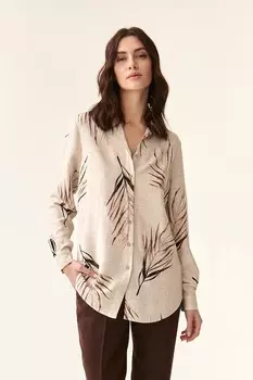 Рубашка из льна с тропическим узором Tatuum, коричневый