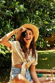 Рубашка из льна с завязками, натуральный цвет QUZU