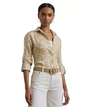 Рубашка из льна свободного кроя с цветочным принтом Ralph Lauren, слоновая кость/кремовый