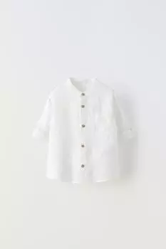 Рубашка из льна ZARA, экрю