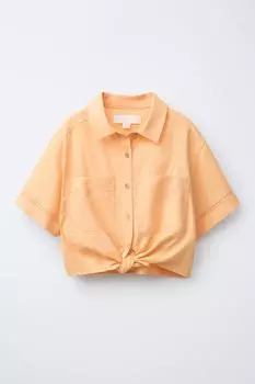 Рубашка из льняного полотна с узлом ZARA, цвет Tangerine