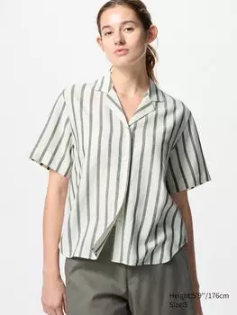 Рубашка из льняной смеси полосатая с коротким рукавом Uniqlo, цвет 56
