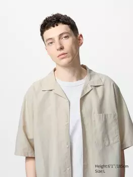 Рубашка из льняной смеси с коротким рукавом Uniqlo, цвет 32 бежевый