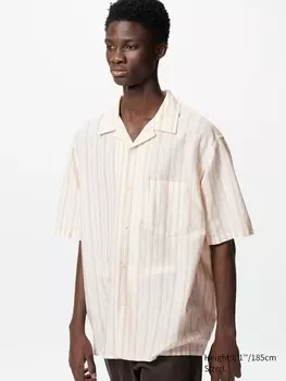 Рубашка из льняной смеси с коротким рукавом в полоску Uniqlo, цвет 13 красный
