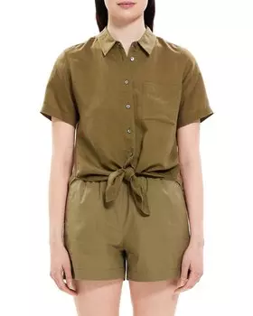 Рубашка из льняной смеси Theory Hekanina, зеленый