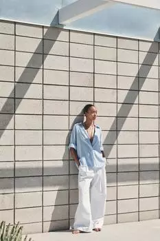 Рубашка из льняной смеси в полоску ZARA, цвет Blue/White