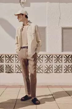 Рубашка из льняной ткани, классического кроя H&M, бежевый