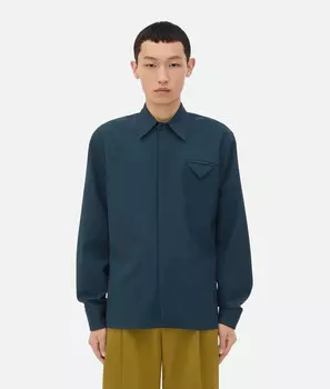 Рубашка из легкой шерстяной саржи Bottega Veneta, темно-синий