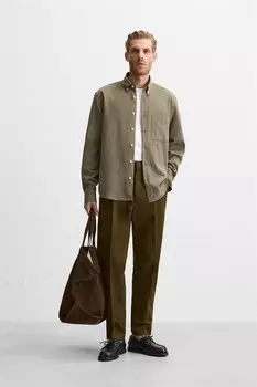 Рубашка из лиоцелла - хлопка ZARA, коричневый/серо-коричневый
