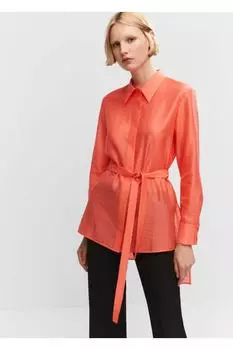 Рубашка из лиоцелла с поясом Mango, красный