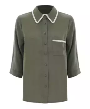 Рубашка из лиоцелла со потайными пуговицами и блестящими деталями Kocca, зеленый