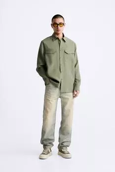 Рубашка из лиоцелловой смеси ZARA, хаки