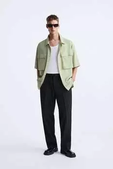 Рубашка из лиокелла с карманами ZARA, зеленый