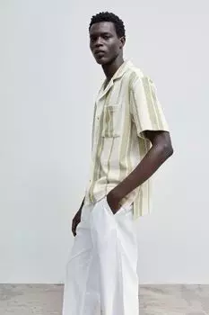 Рубашка из махровой ткани Regular Fit с короткими рукавами H&amp;M, светло-бежевый/светло-зеленый