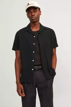 Рубашка из махровой ткани с короткими рукавами и кубинским воротником Jack & Jones, черный